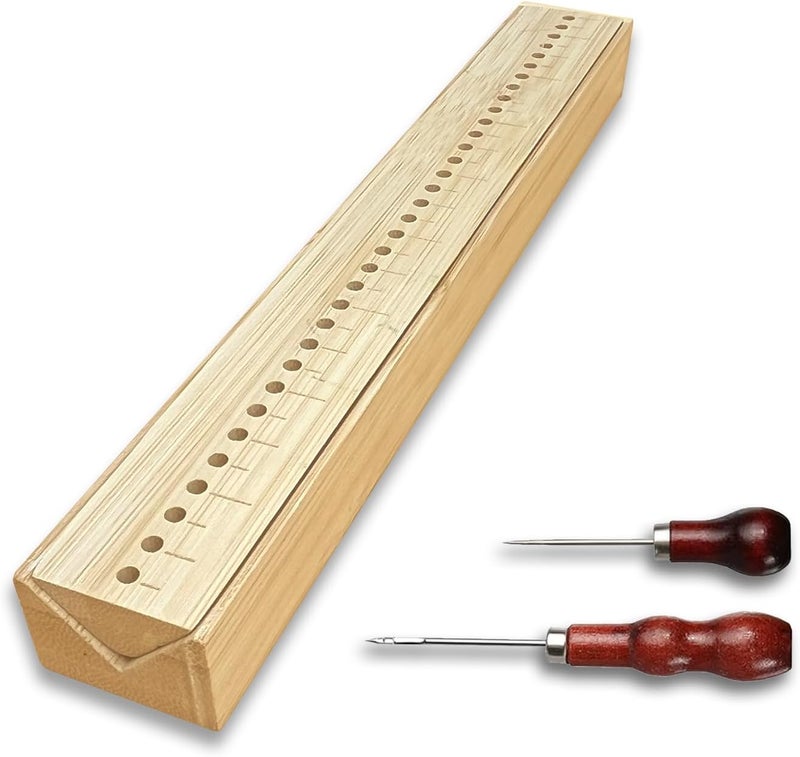 GeryVtee Bamboo Book Binding Cradle with 2 Awls Wood Bookbinding Punching Cradle with Piercing Guide Portable Book Binding Tools Book Binding Kits Bookbinding Supplies for Book DIY Crafts (Style C) - Image 1
